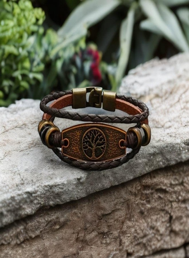 Theodoros Cross, Anchor, Yggdrasil & Tree of Life Leather Bracelet for Men's & Women's - Genuine Leather, No Magnetic - Image 2